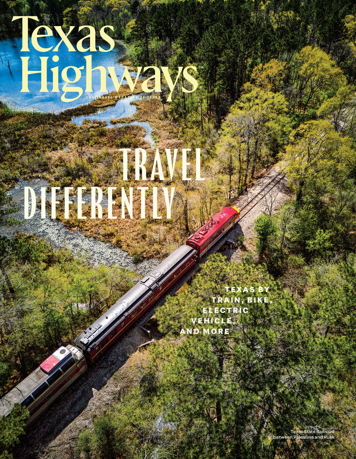 The May 2025 cover of Texas Highways, "Travel Differently"