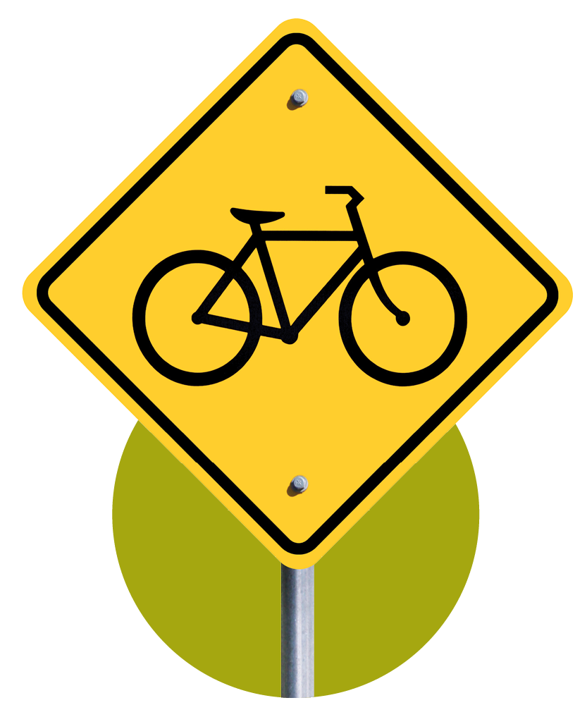 A yellow sign with a bicycle