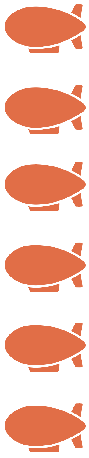 An illustration of six small orange airships