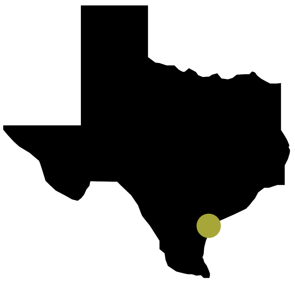 A map of Texas showing the location of Rockport, on the coast