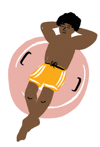 An illustration of a person floating in a pink tube