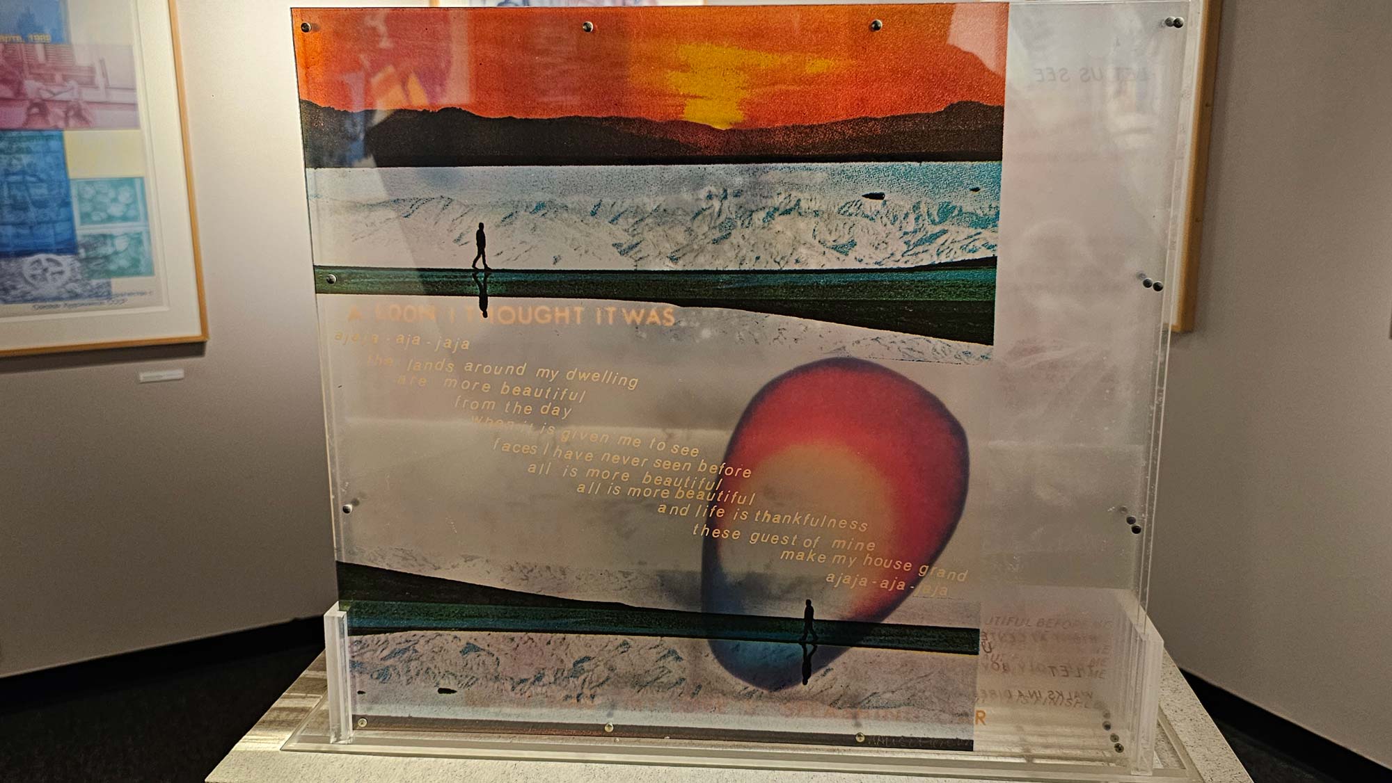 A silkscreened image on a pane of glass