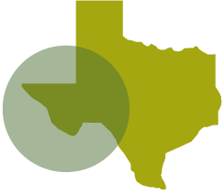 A map of Texas with a green circle around the western part of the state