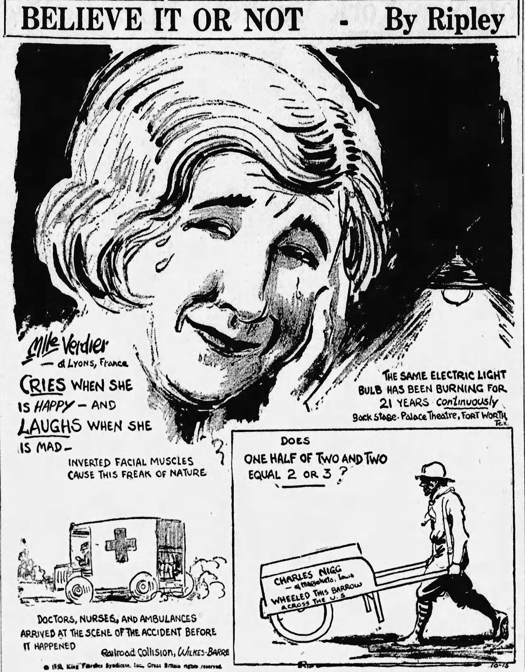 A comic strip of a Ripley's Believe It or Not about the everlasting bulb