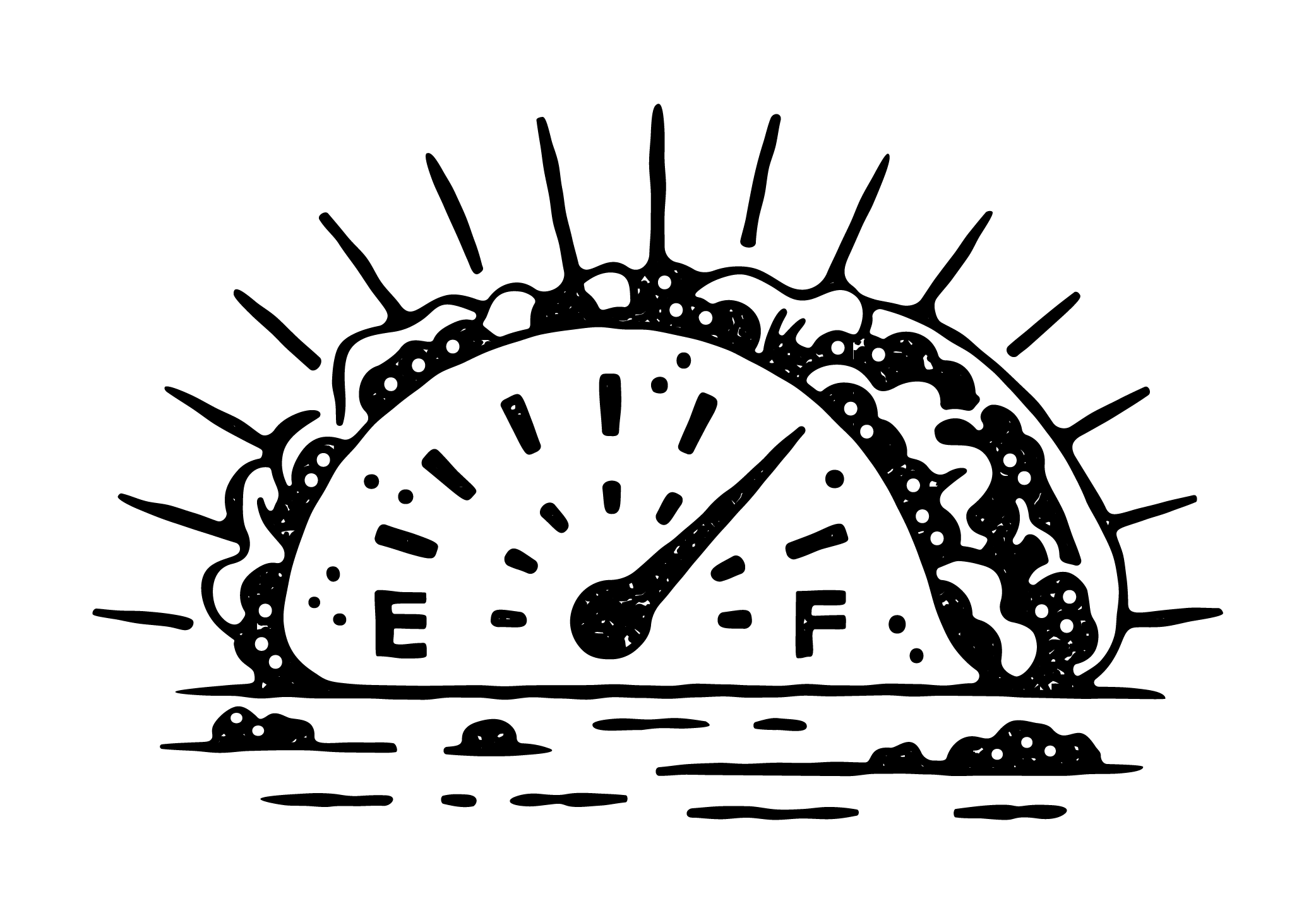 An illustration of a taco that is also a fuel gauge